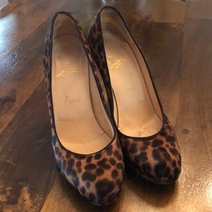 Louboutin faux fur leopard print heels